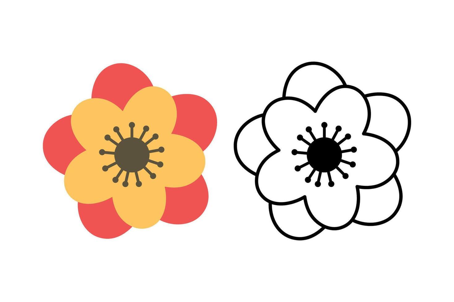 Flower Flat And Outline Set Of Two vector