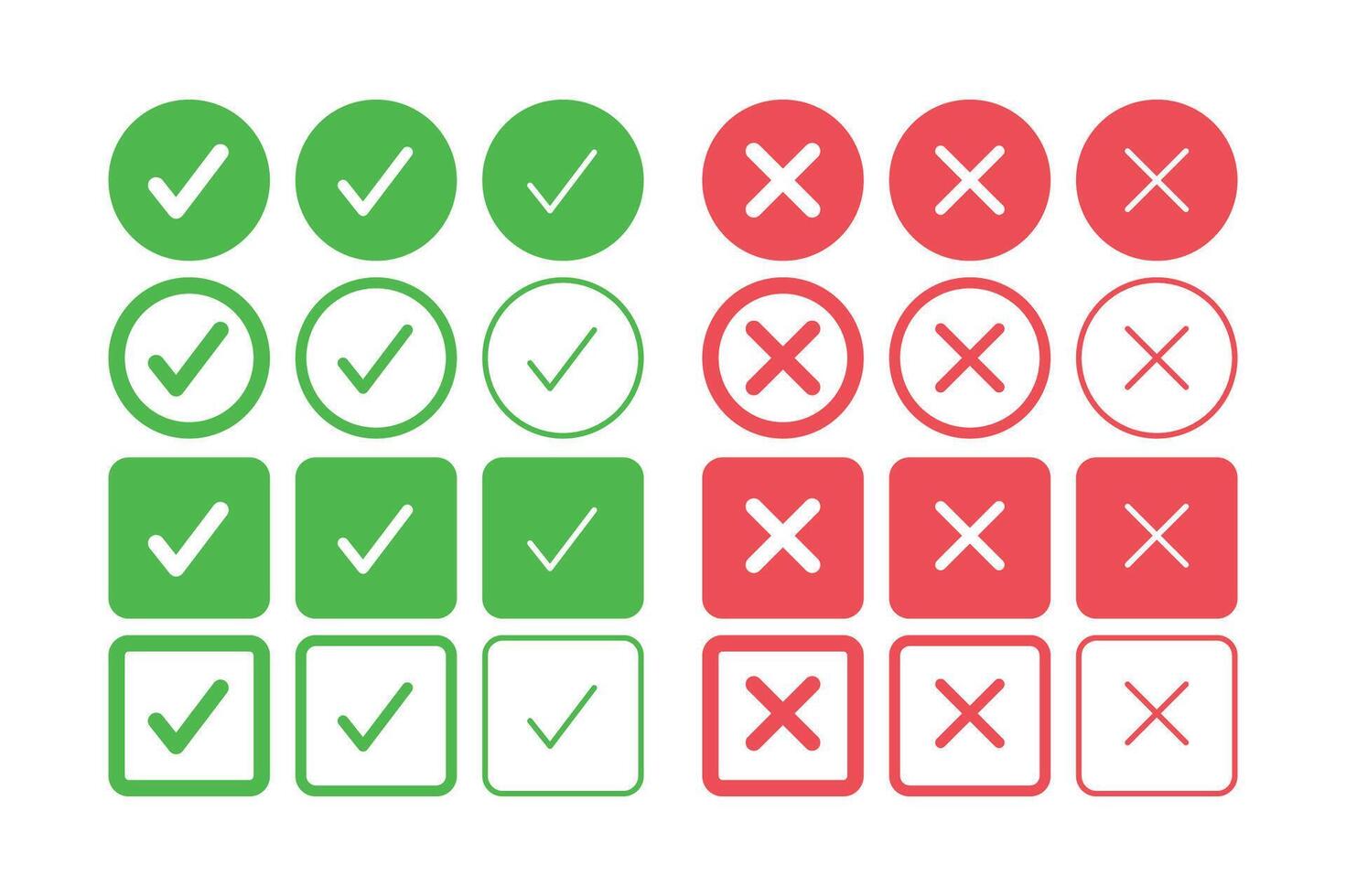Check And Cross Cricles Big Set Thick And Thin vector