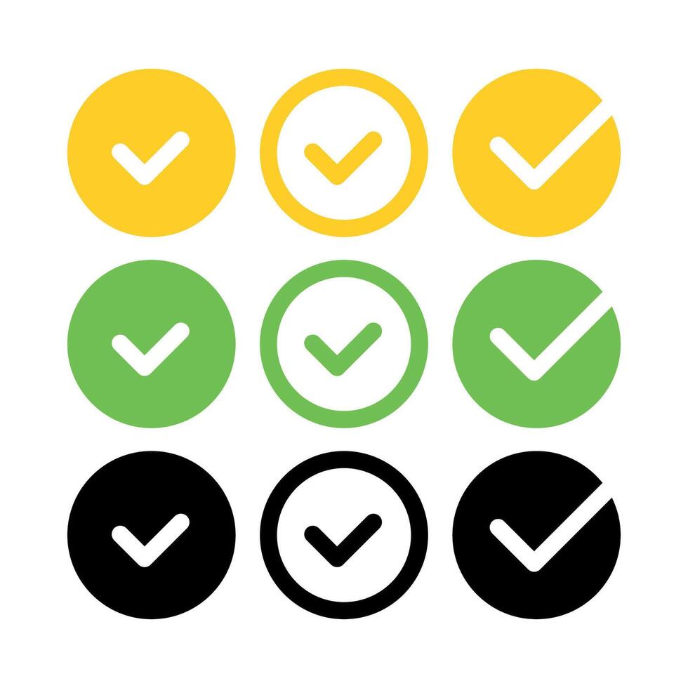 Check Mark Circles Yellow Green And Black Set vector