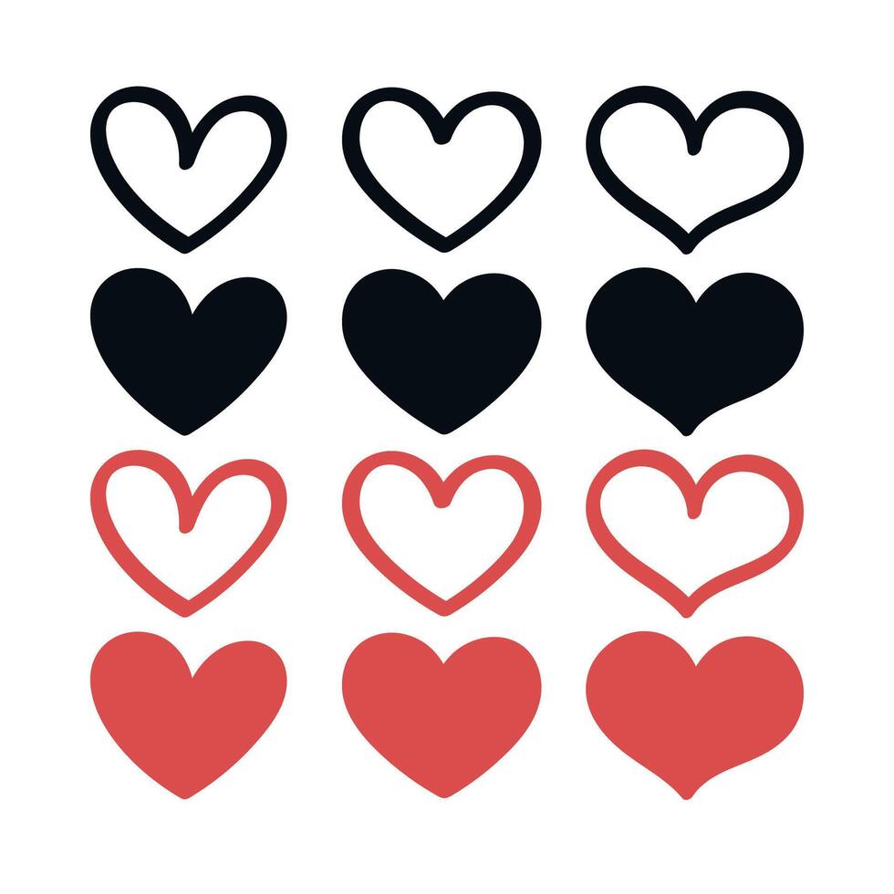 Doodle Hearts Red And Black vector