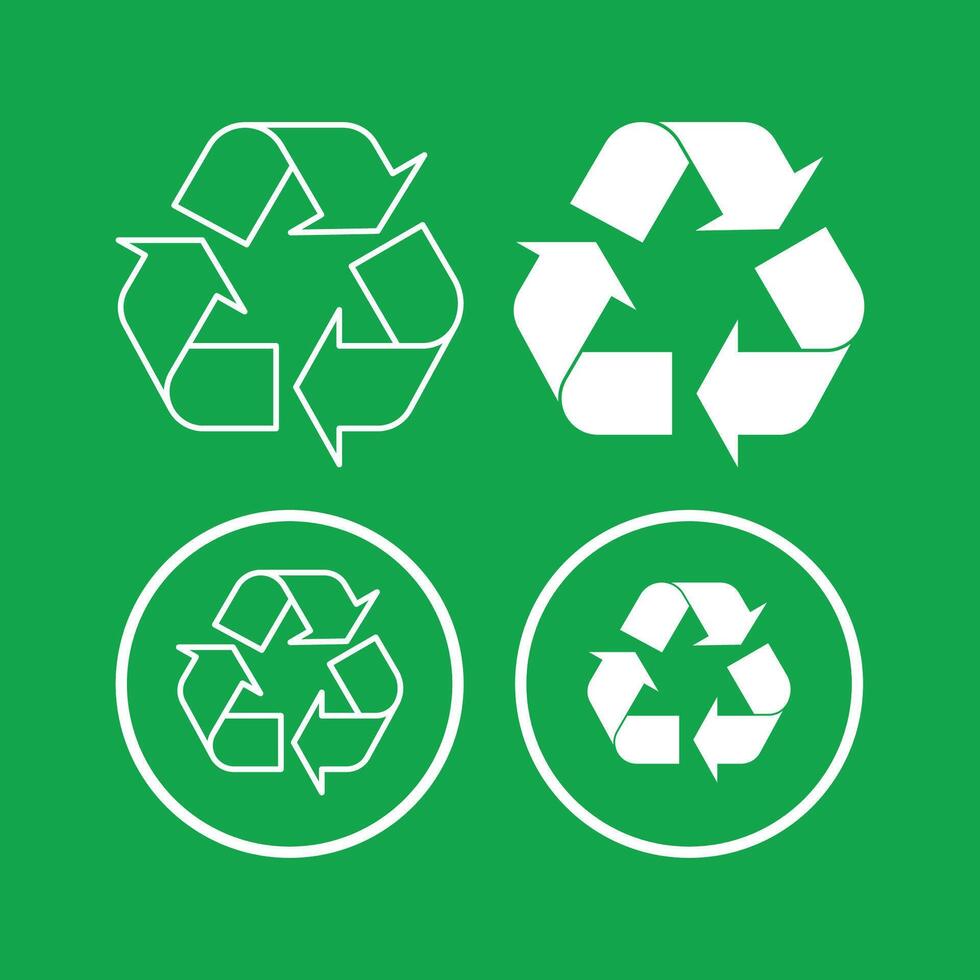 White Recycle Signs On Green Background vector