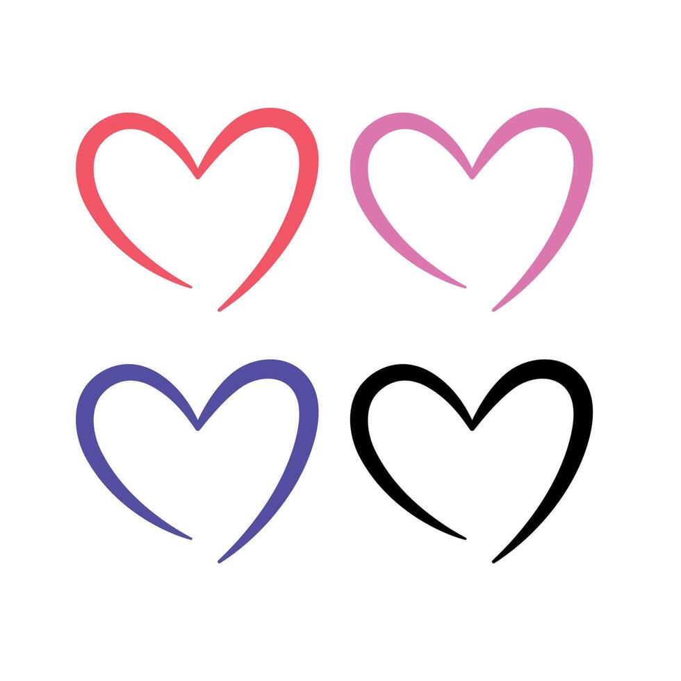 Doodle Style Hearts Multiple Colours Set vector