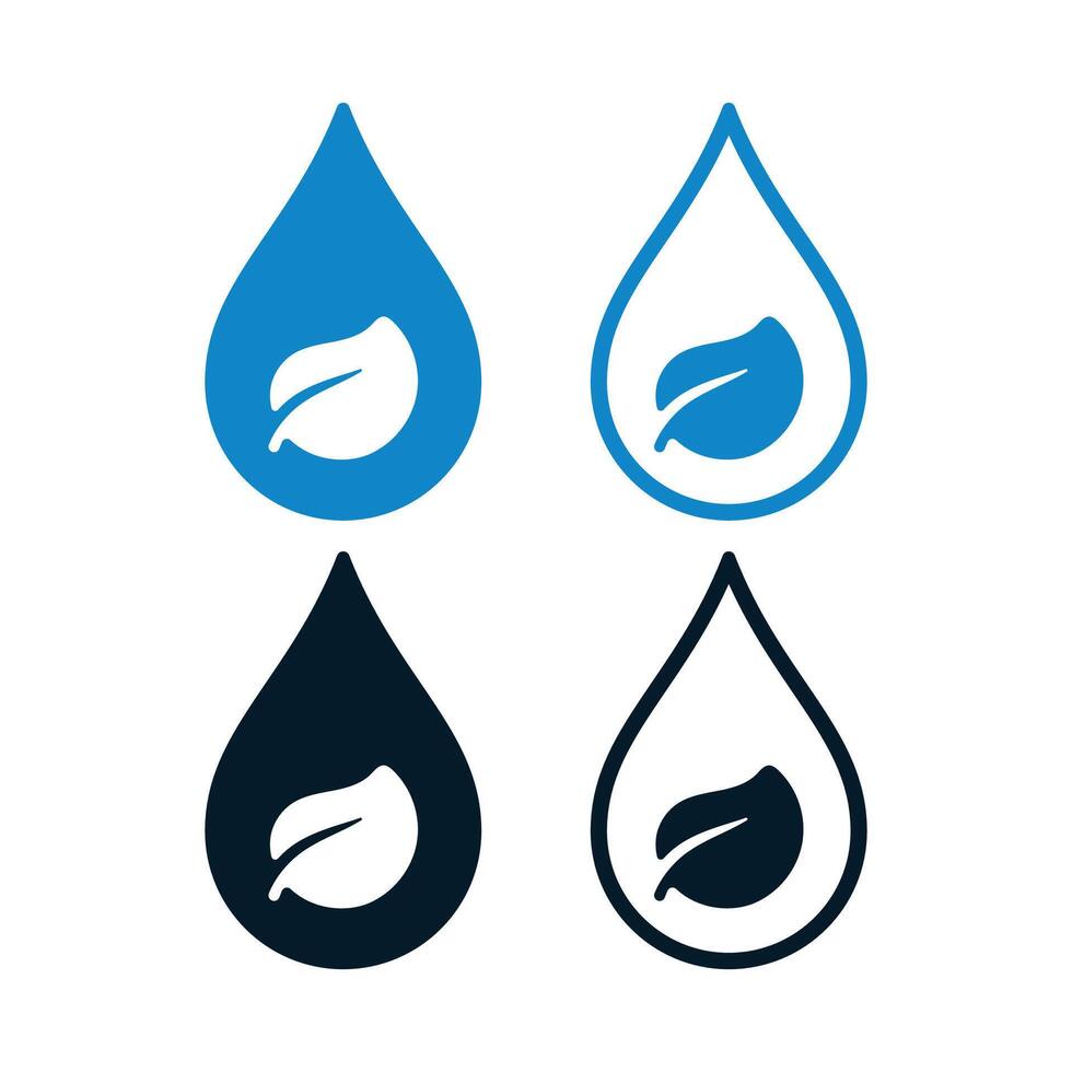Droplets With Leaves Set vector