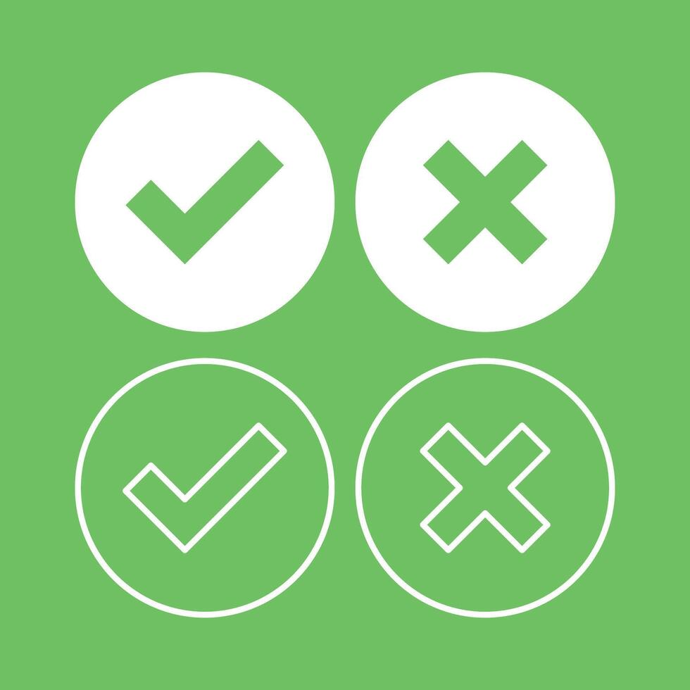 White Check And Cross Circles Green Background vector