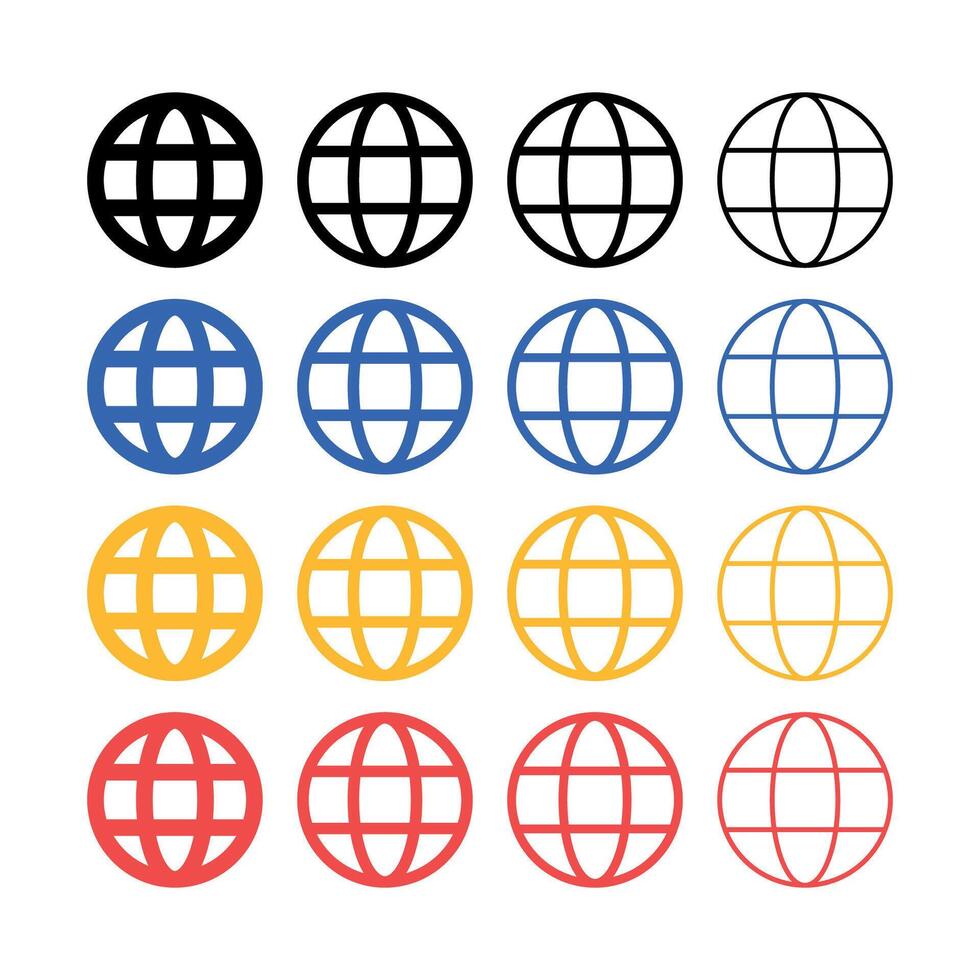 Globe Grids Set Multiple Colours vector