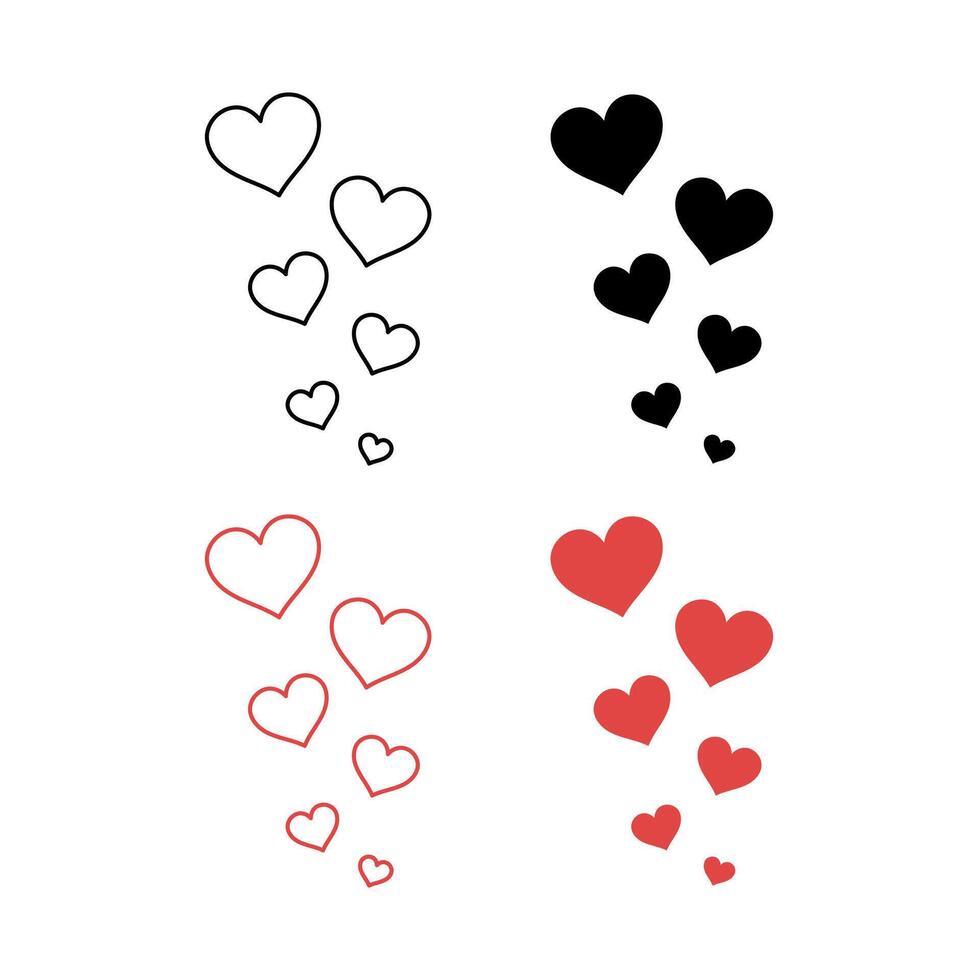 Hearts Floating Flat And Outline vector
