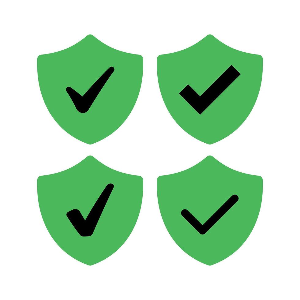 Shield Check Marks Set Green vector