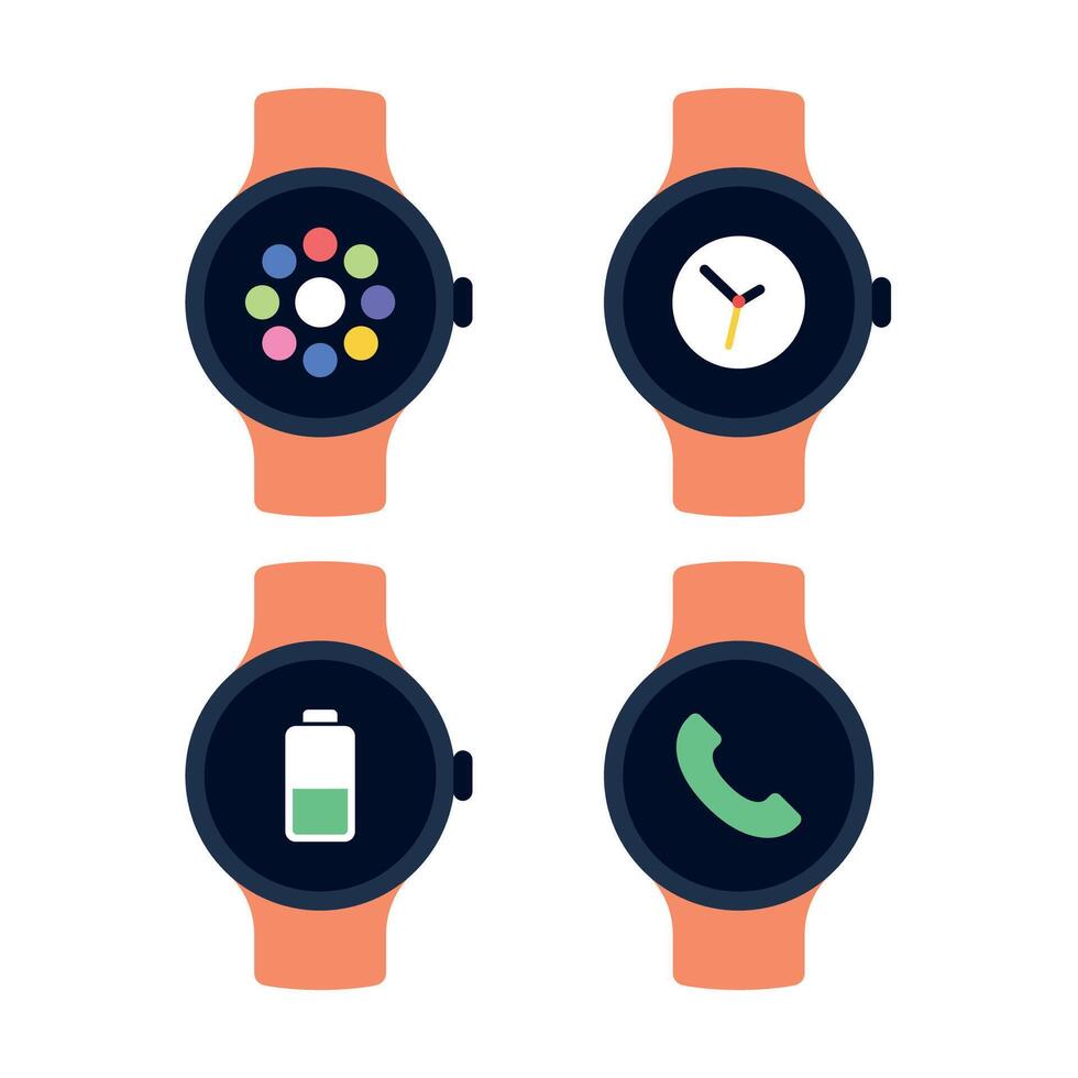 Round Smart Watches Flat Style vector