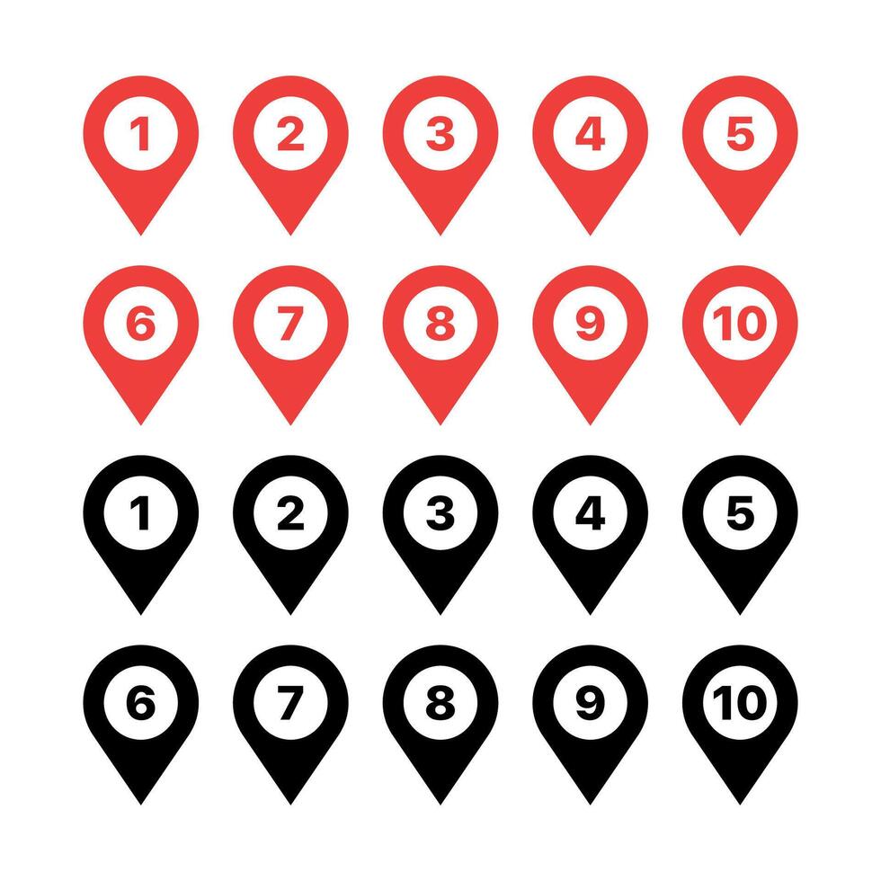 Location Pins Numbers Set vector