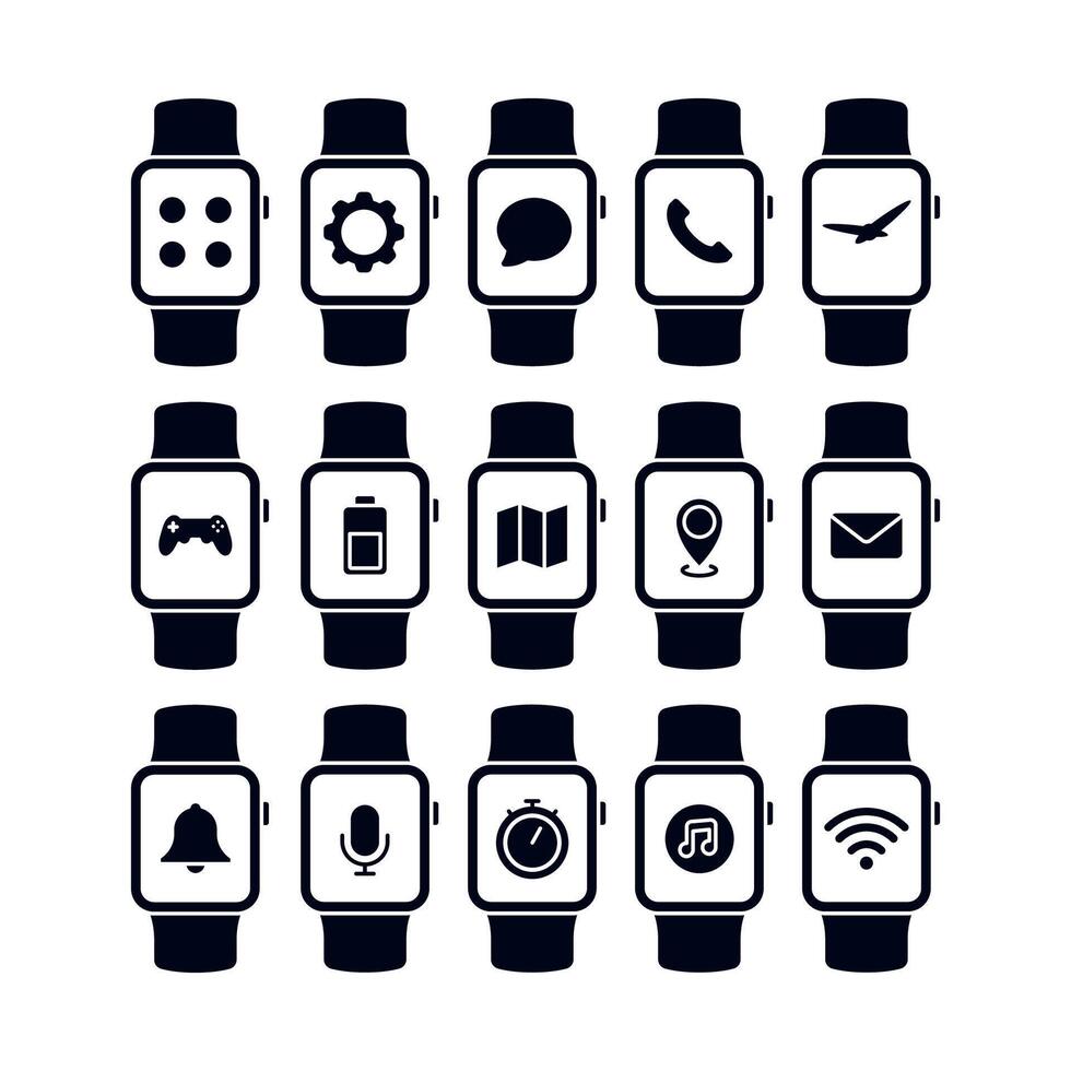 Smart Watch Apps Big Set Glyph Style vector