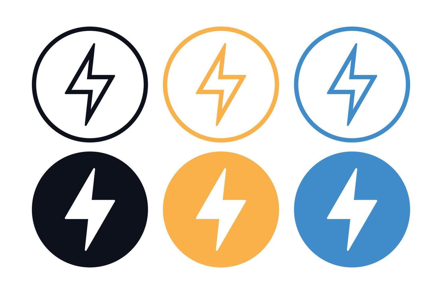 Lightning Bolt Multiple Styles Circles Set vector