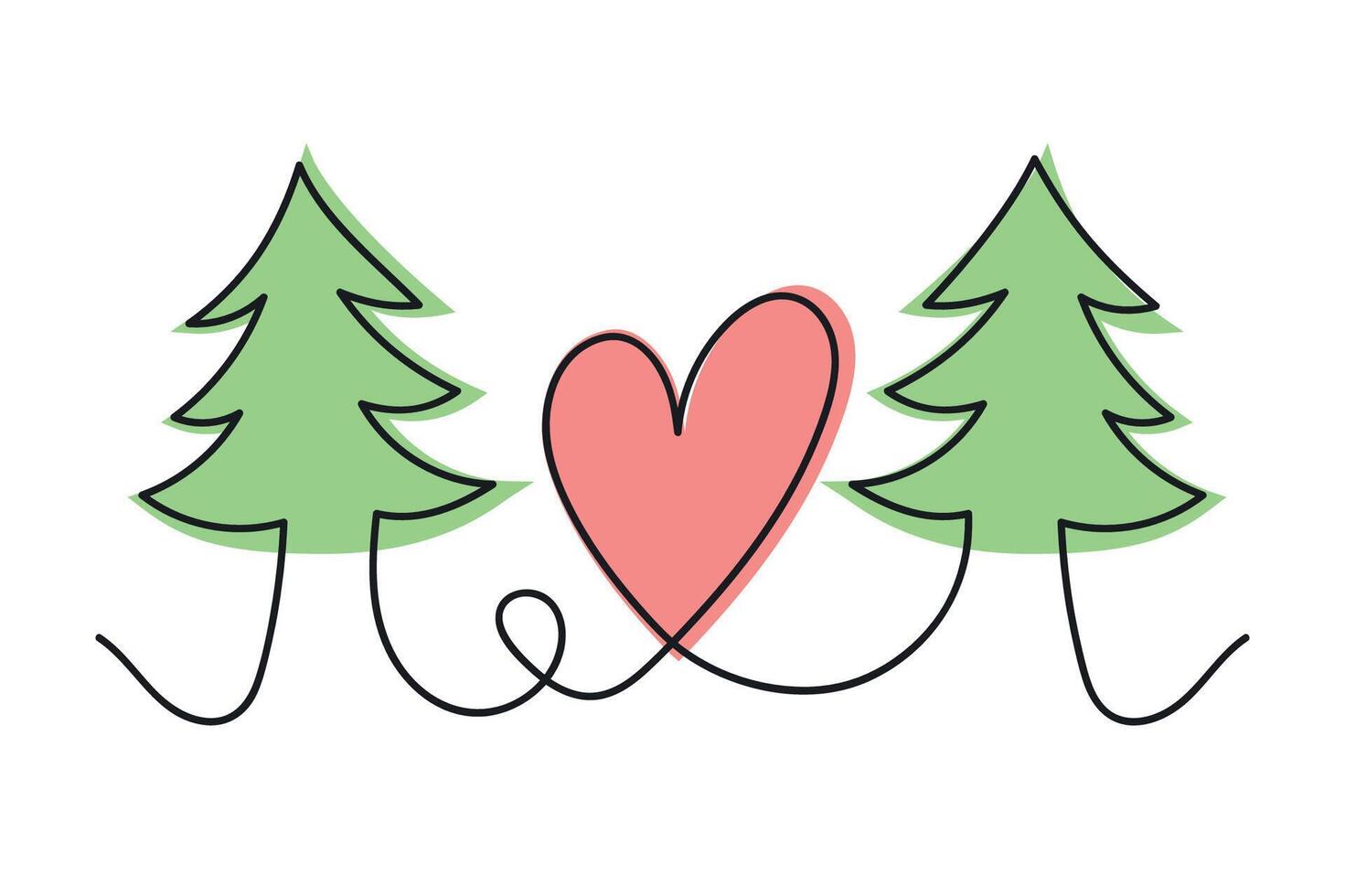 Trees And Heart Monoline Doodle vector