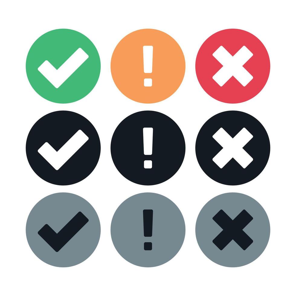 Check Exclamation And Cross Set vector