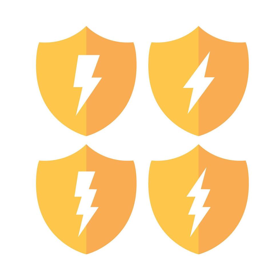 Lightning Bolts Shields Set Flat Style vector