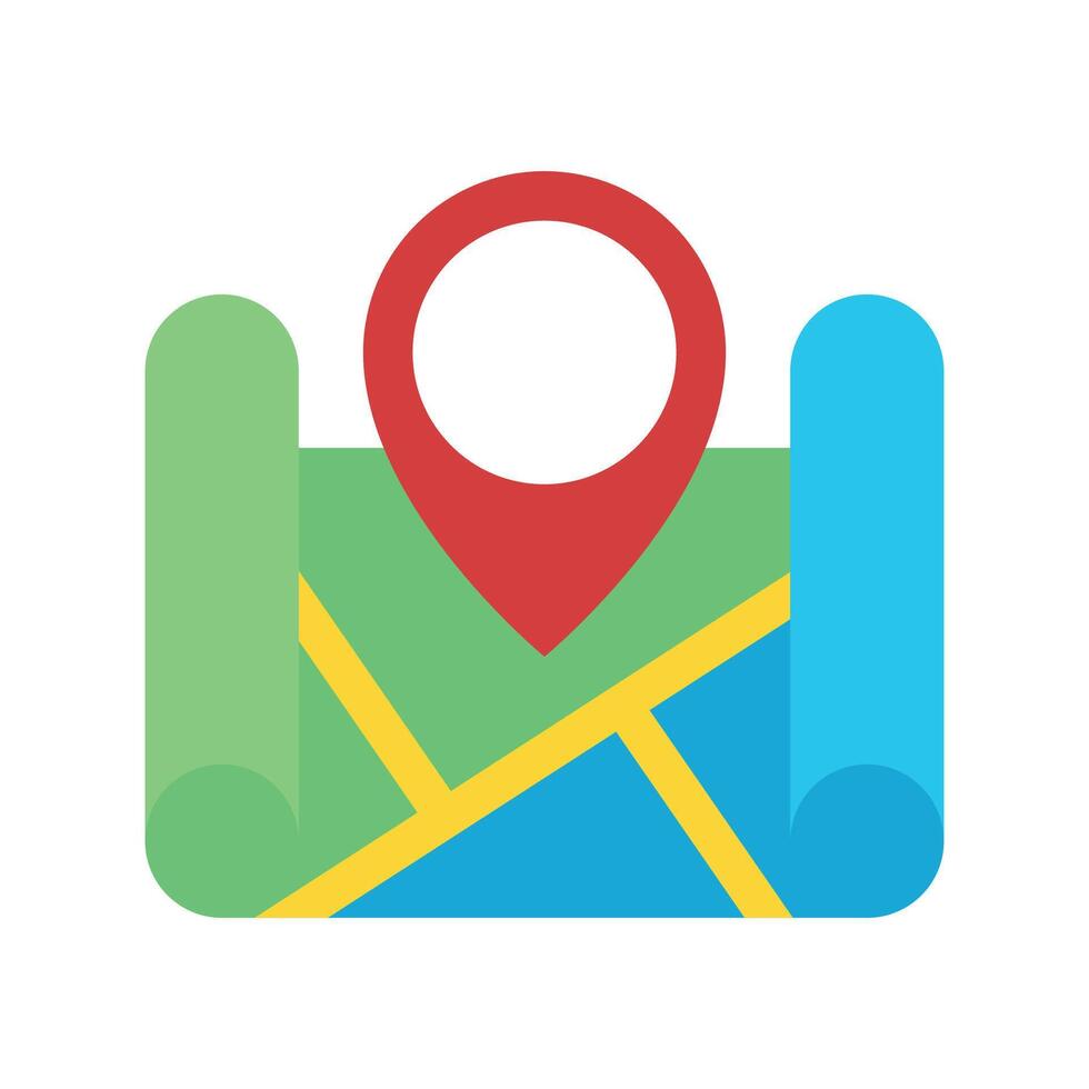 Roll Map With Location Pin Flat Colours vector