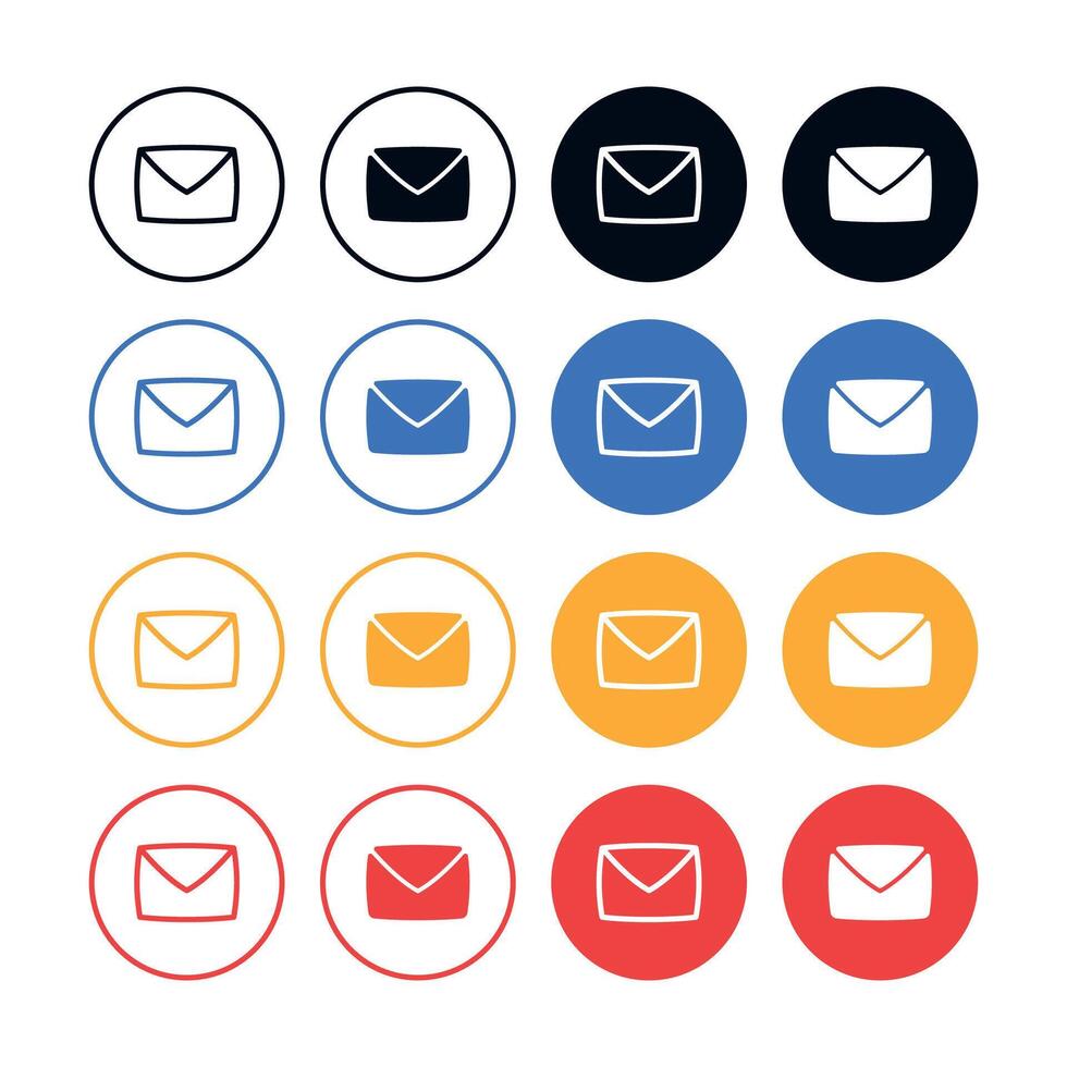 Rounded Envelope Multiple Styles Circles Set vector
