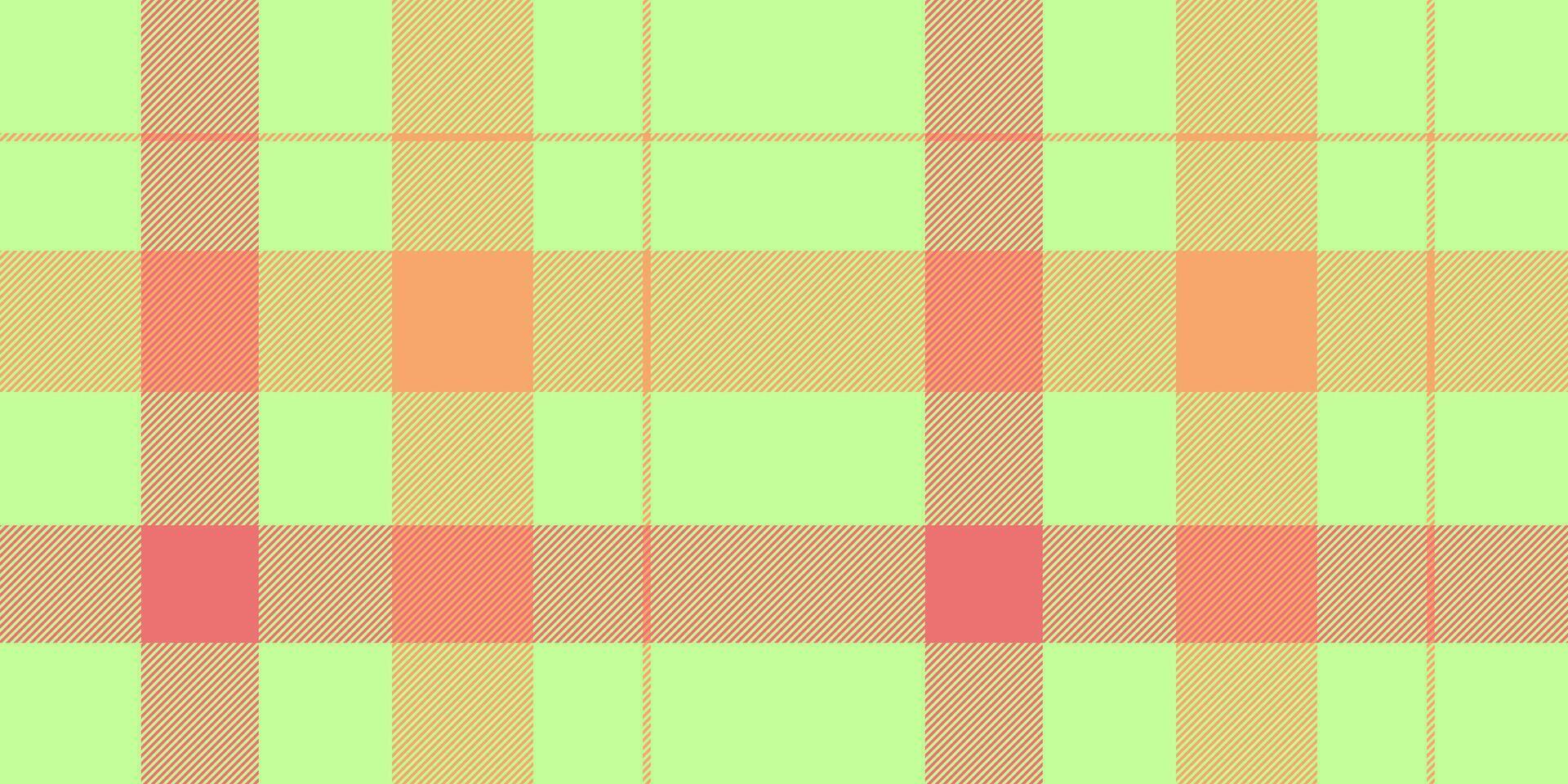 Postcard tartan plaid textile, copy space check pattern texture. Shape background seamless fabric in green and orange colors. vector