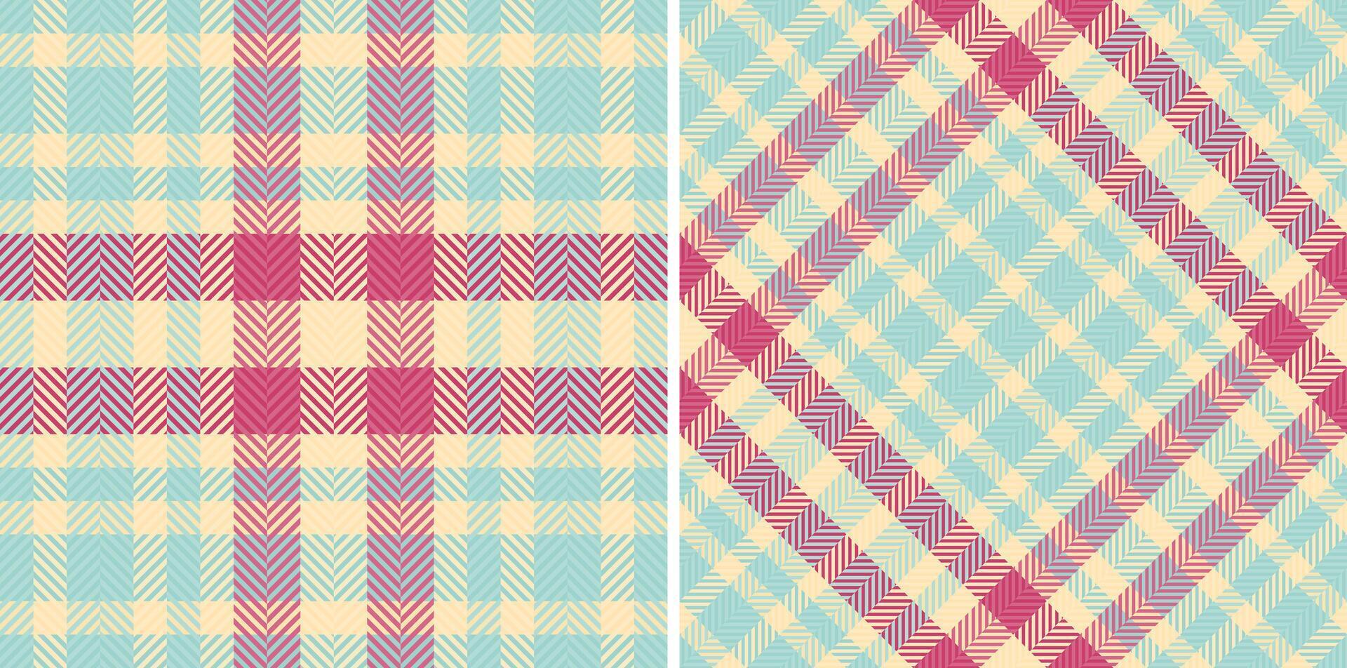 Two pastel plaid patterns in herringbone weave. Perfect for textile design, wrapping paper, scrapbooking, or website backgrounds. A charming and versatile image with a soft, vintage aesthetic. vector