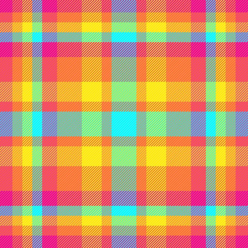 Vibrant rainbow plaid pattern. Perfect for textile designs, website backgrounds, or cheerful branding. This joyful, energetic design evokes feelings of summer, fun, and optimism. vector