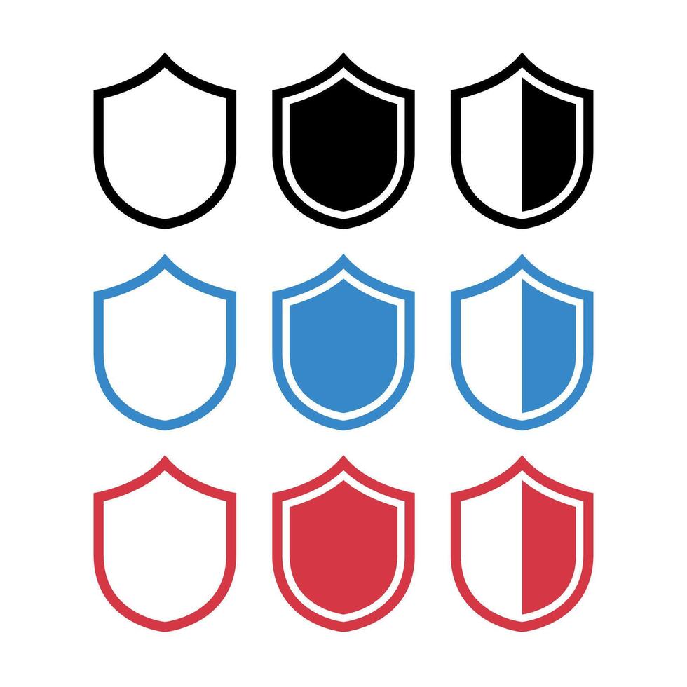 Shields Set Black Blue Red vector