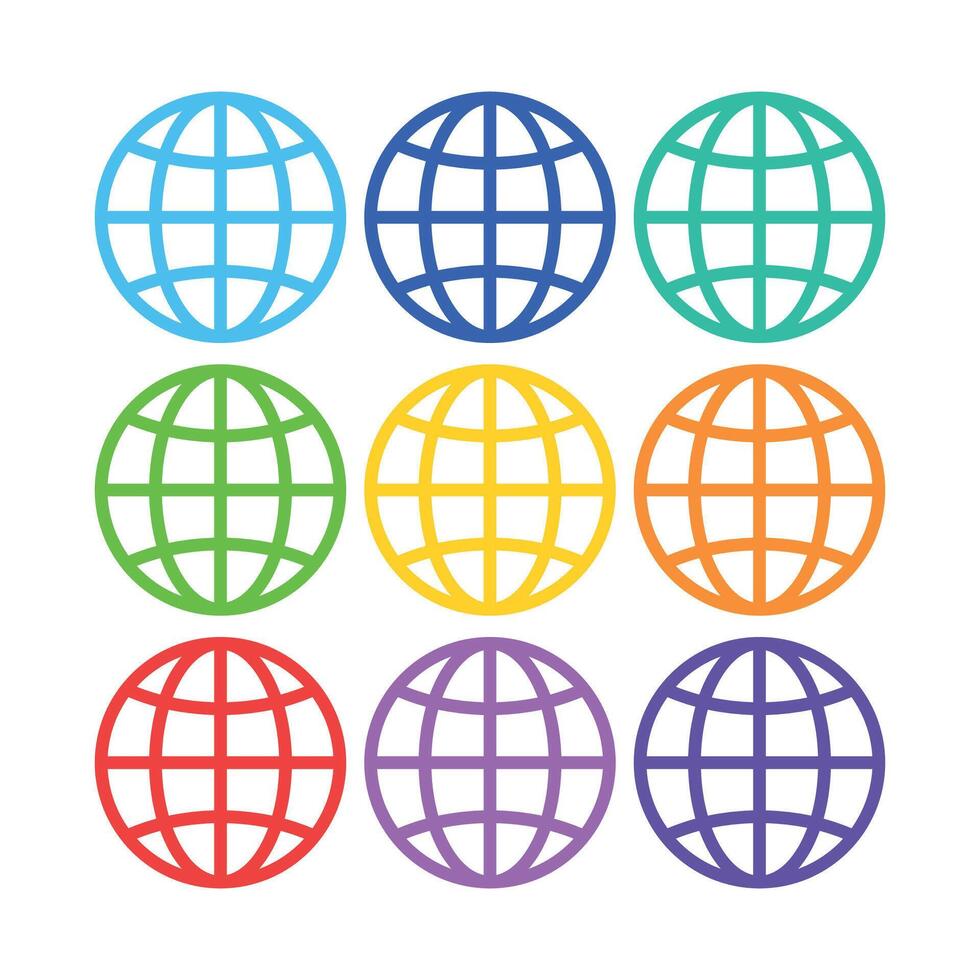 Globe Grid Multiple Colours Set vector