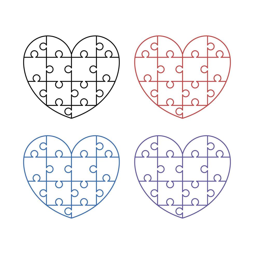 Heart Puzzle Outline Style Set vector