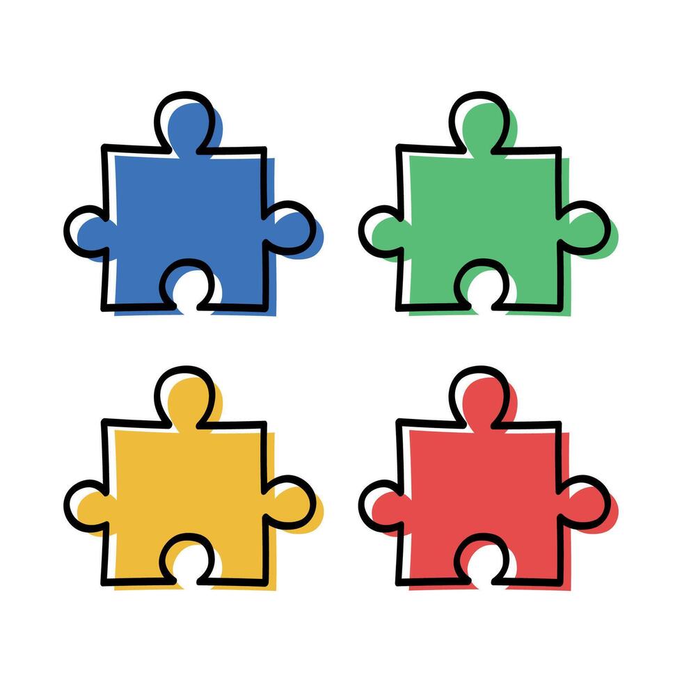 Doodle Puzzle Piece Filled Multiple Colours vector