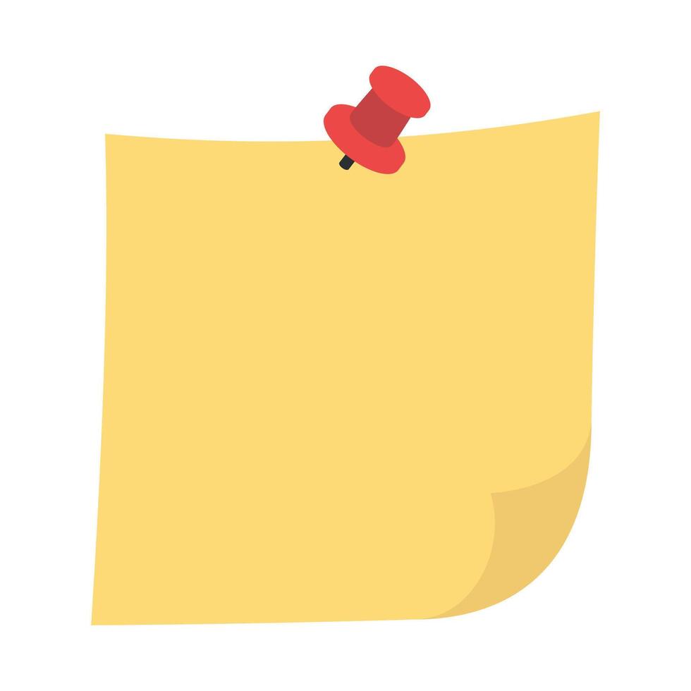 Yellow Note With Pin Tack Flat Style vector