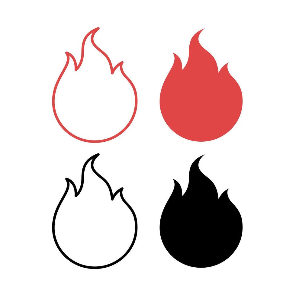 Fire Icon Black And Red Set vector