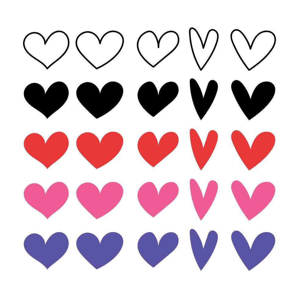 Doodle Hearts Set Multiple Colours vector