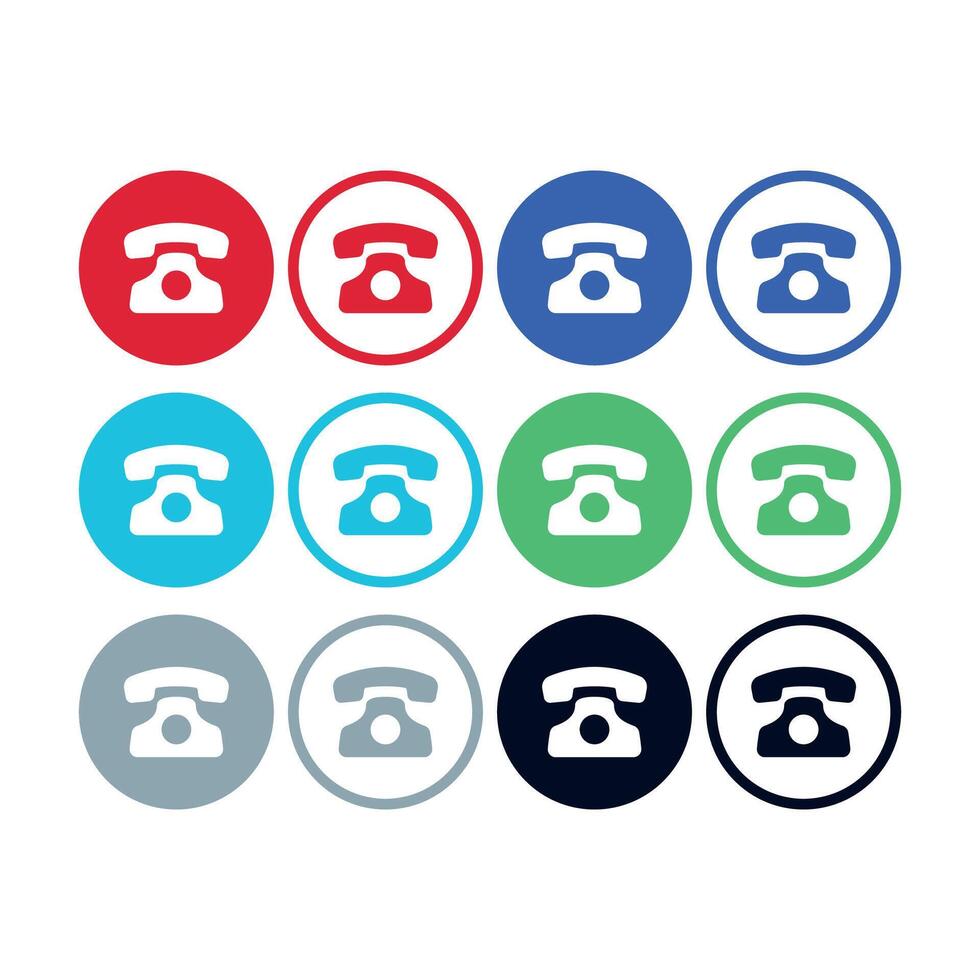 Landline Phone Icon Circles Multiple Colours Set vector