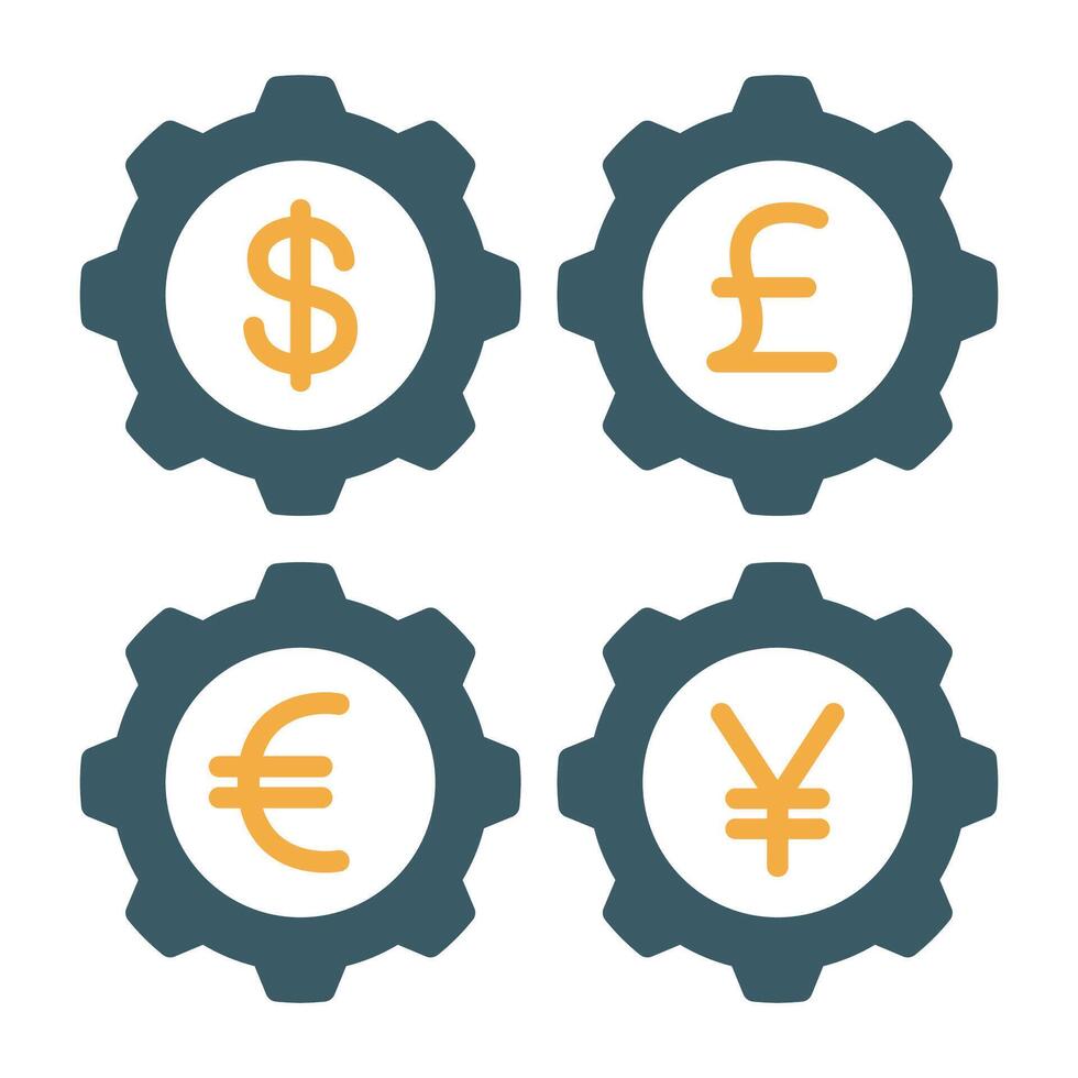 Multiple Currencies Gear Cogs vector