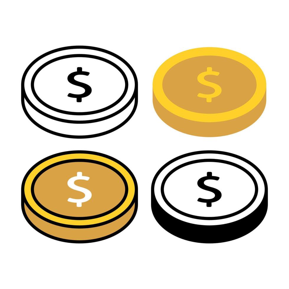 Dollar Coin 3D Multiple Styles vector