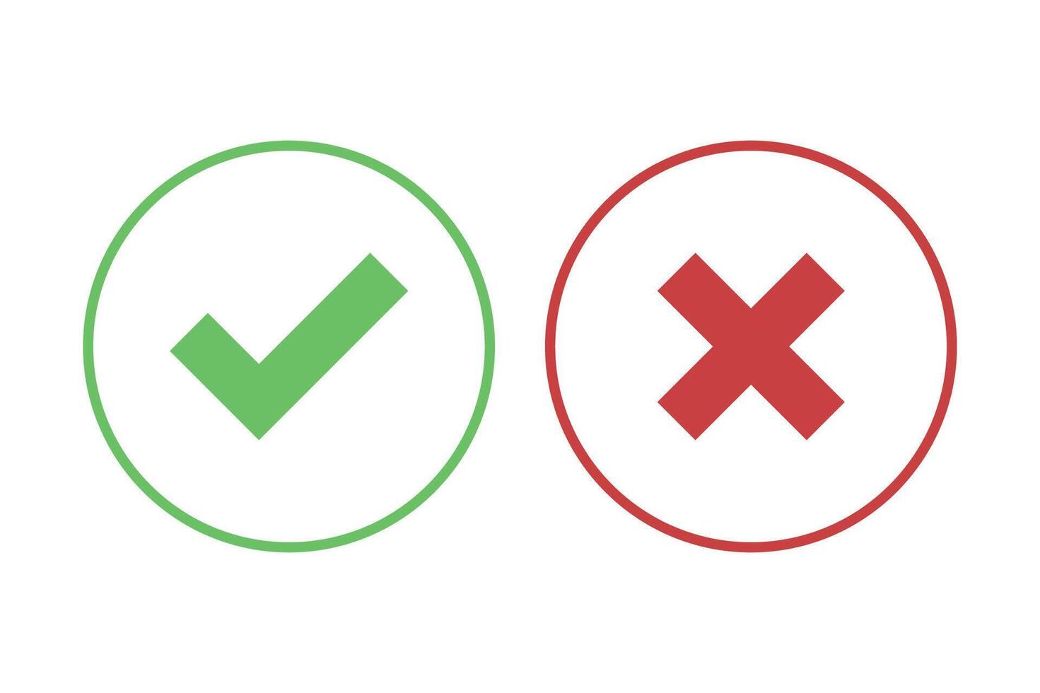 Check And Cross Circles Set Of Two White Green Red vector