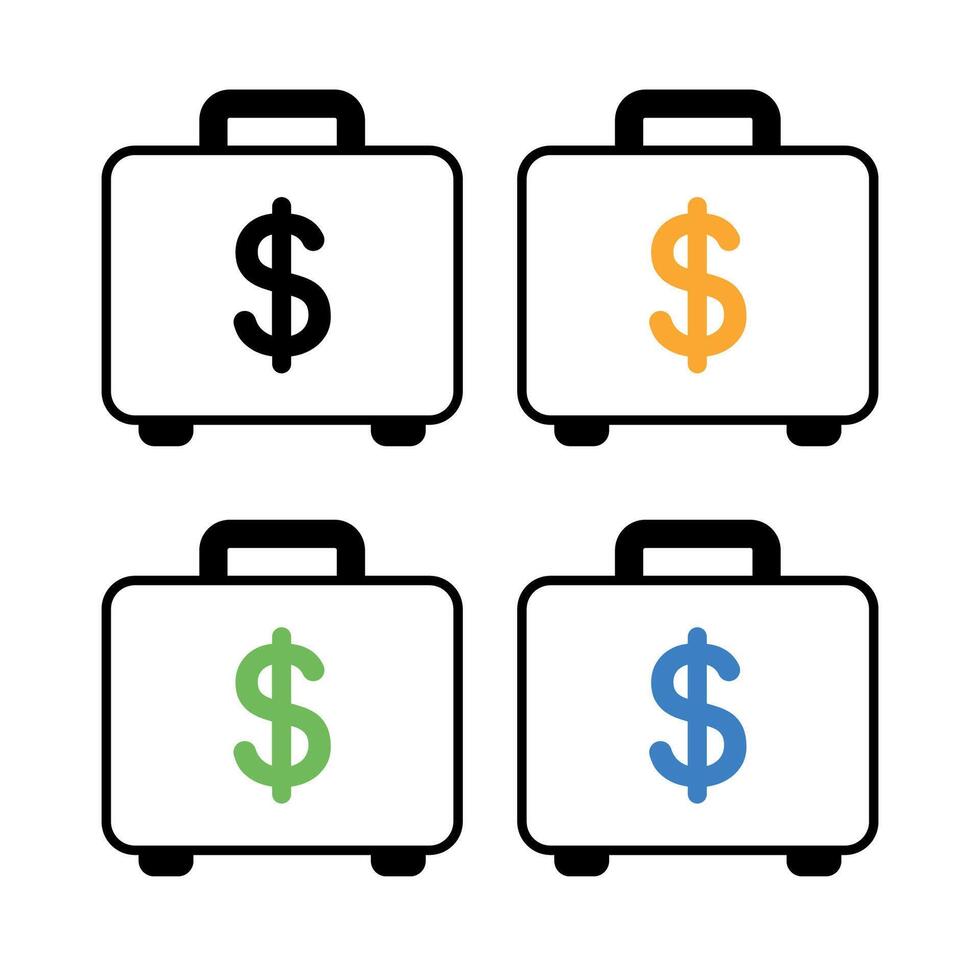 Money Briefcase Outline Multiple Colours vector
