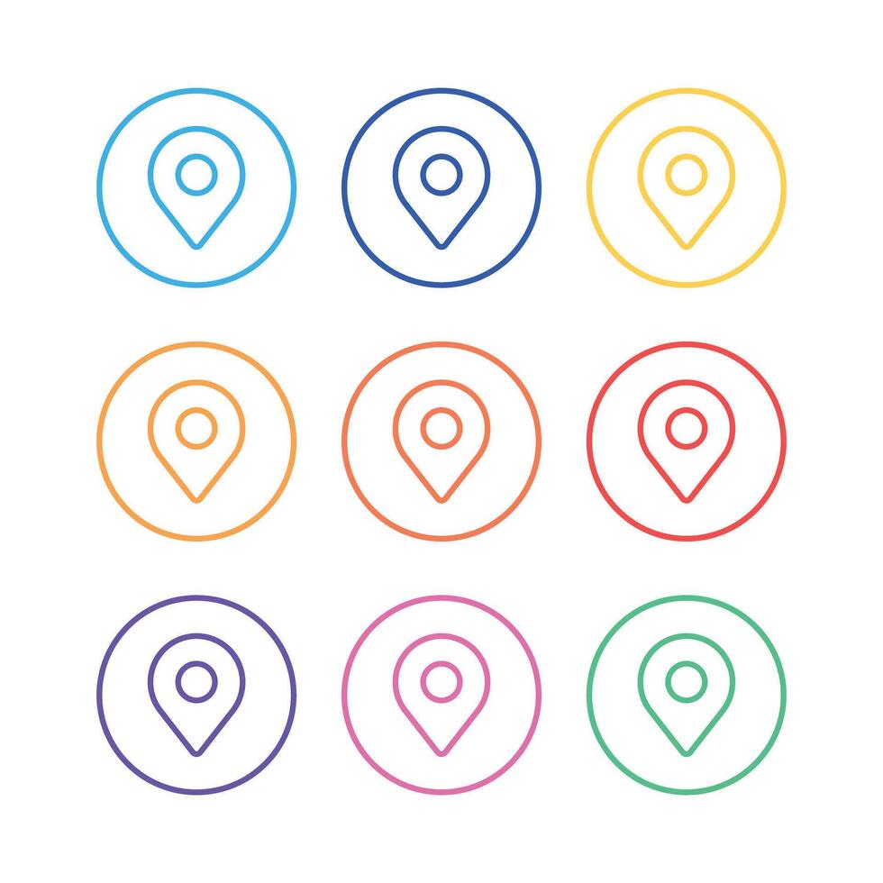 Location Pins Circles Set Line Style vector