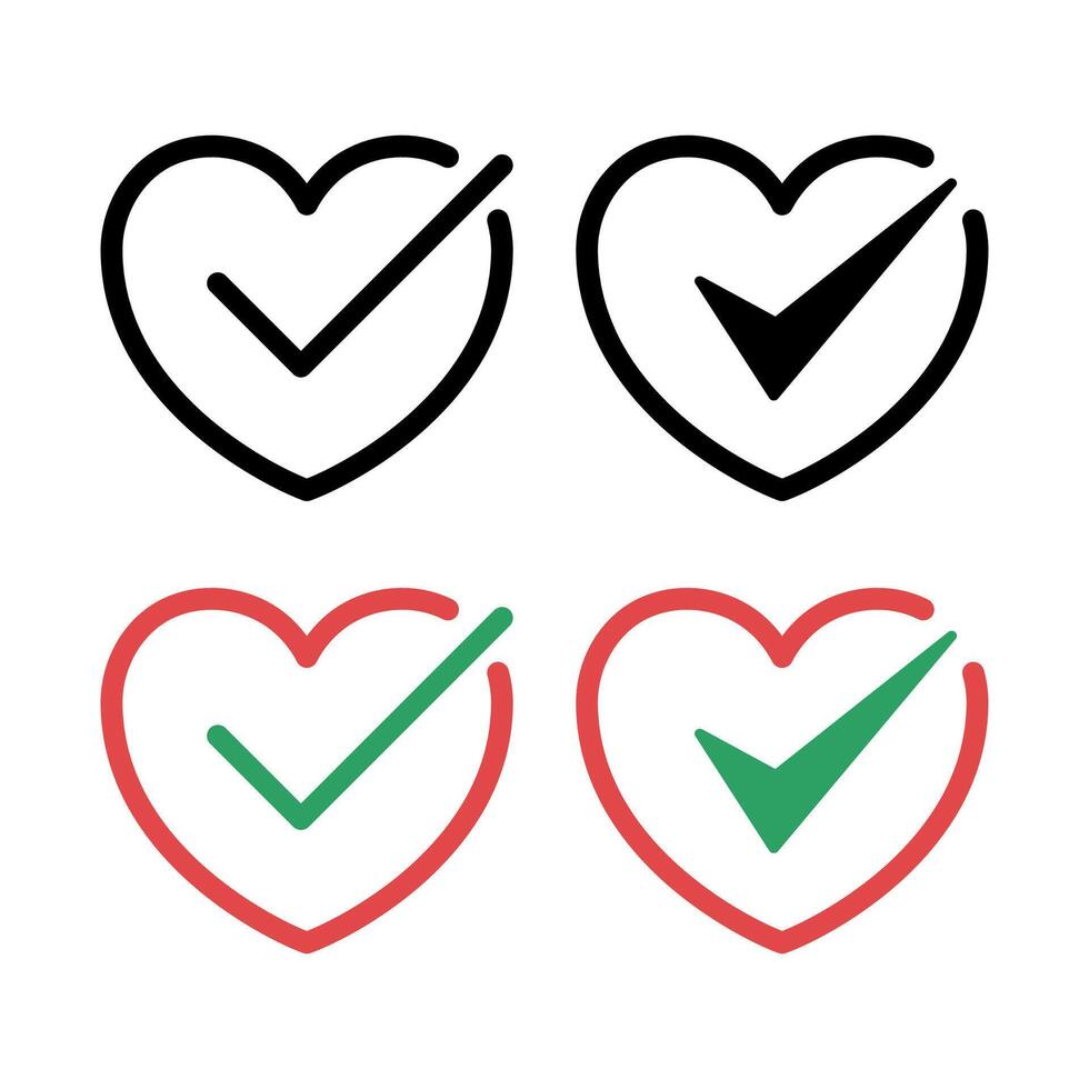 Heart With Check Marks Set vector