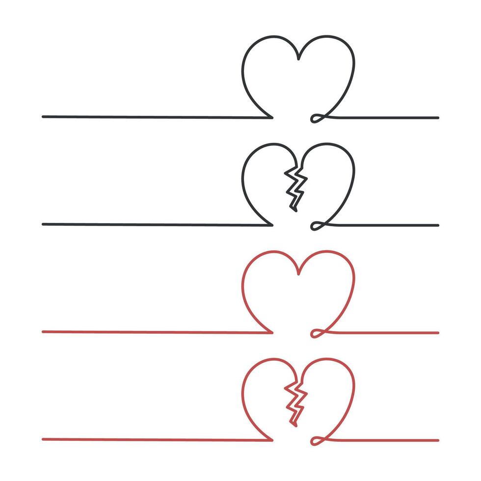 Heart And Broken Heart Monoline Borders vector
