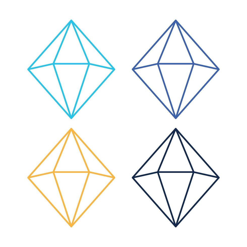 Gem Stone Outline Style Multiple Colours Set vector