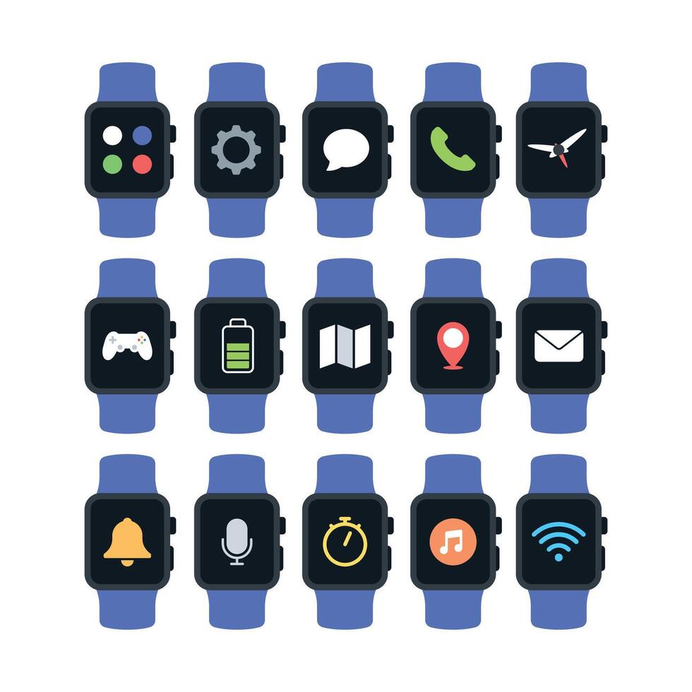 Smart Watch Apps Big Set Flat Style vector