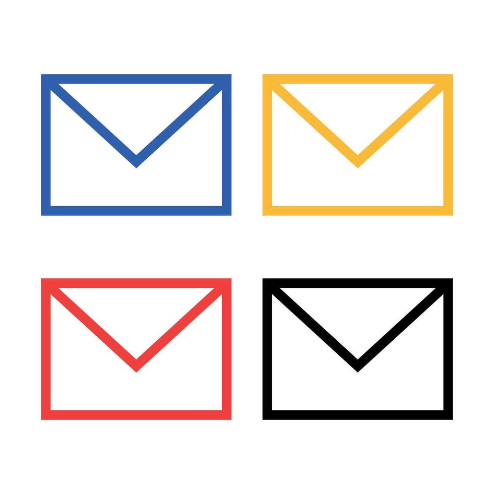 Envelope Outline Style Multiple Colours Set vector