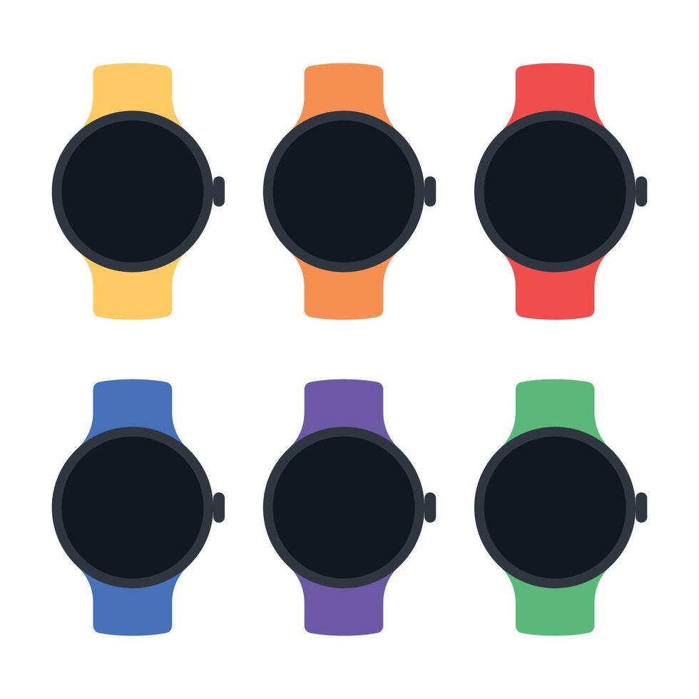 Round Smart Watches Multiple Colour Bands Set vector