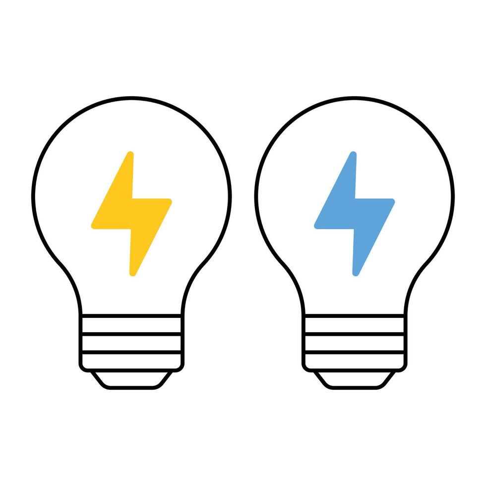 Lightning Bolt Light Bulb Outline Style Yellow And Blue vector