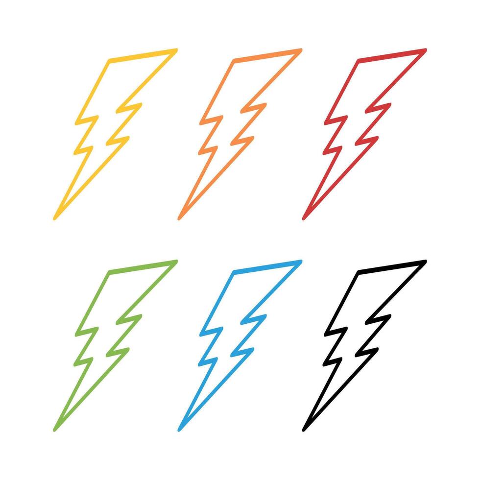 Lightning Bolt Outlines Style Multiple Colours vector