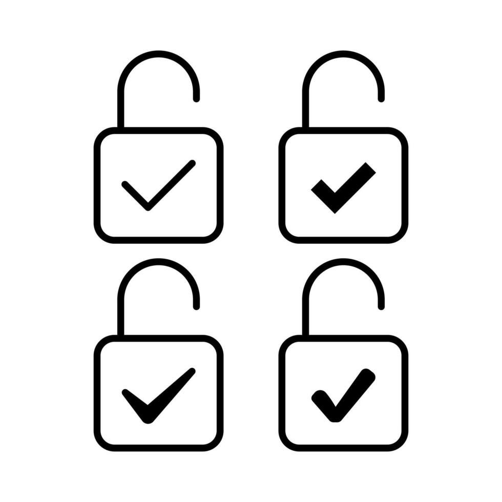 Unlocked Padlocks Check Mark Set vector