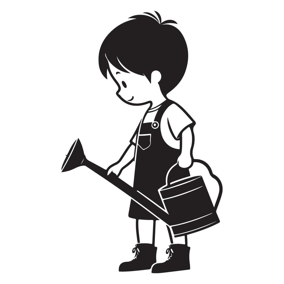 Silhouette of Boy with Watering Can Illustration Design vector