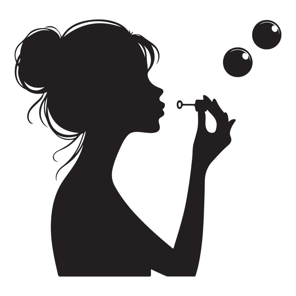 Silhouette Woman Blowing Bubbles Illustration Full Of Joy vector