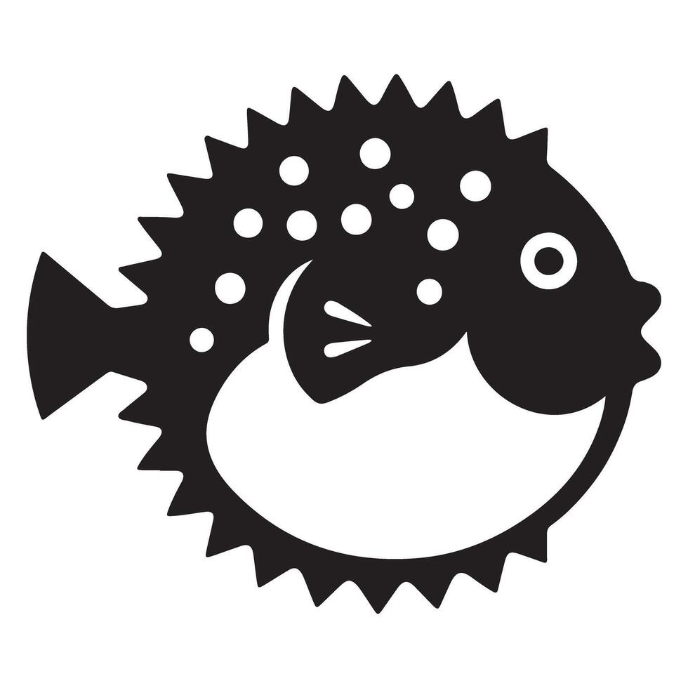 Puffer Fish Spiky Illustration of Marine Life with Black Silhouette vector