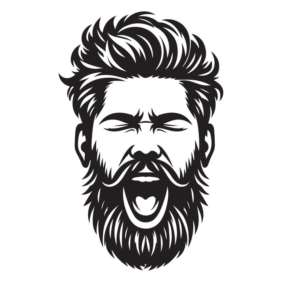 Cartoon Man Shouting with Beard and Wild Hair Illustration vector