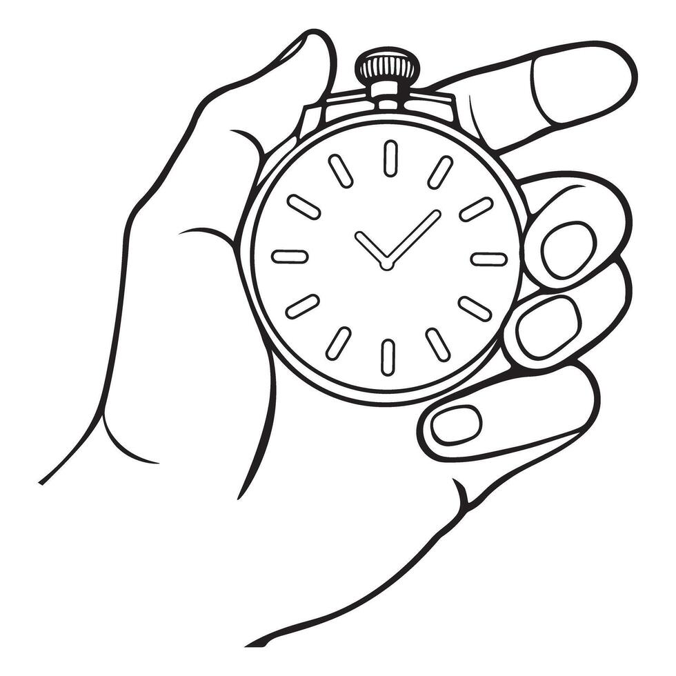 Hand holding stopwatch design for timing and precision measurement vector